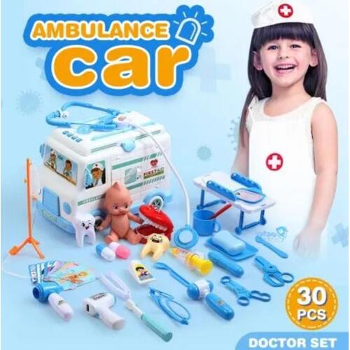 Baby Ambulance Rescue Vehicle Toy Car Playset with Sound Light Wheels Storage