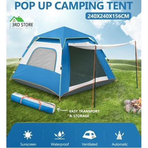 4 Person Pop Up Camping Tent Family Beach Instant Shade Portable Hiking Shelter