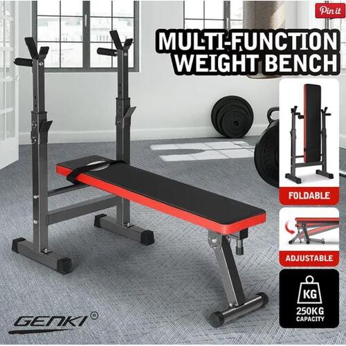 Genki Folding Adjustable Weight Bench w/Barbell Rack Home Gym Fitness Equipment