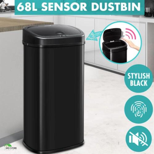 68L Kitchen Automatic Touchless Sensor Bin Stainless Steel Easy To Clean-Black