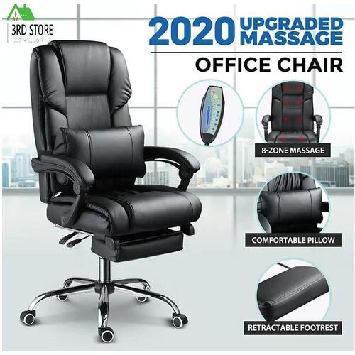 PU Leather 8-Point Massage Executive Office Chair w/ Lumbar Support Retractable