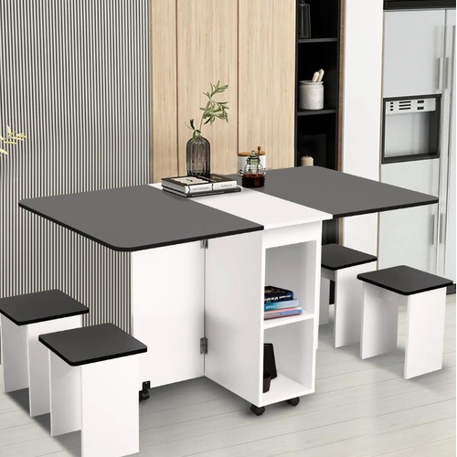 Dining Table and Chair 5 Piece Multifunctional Foldable Furniture White & Black