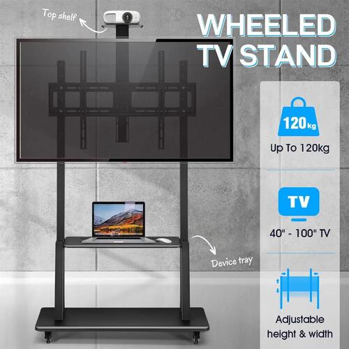 40-100" Mobile TV Bracket Floor Stand Screen Monitor Shelf Adjust Mobile Trolley