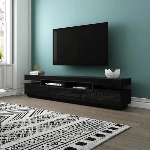 200cm TV Stand Cabinet Bench Television Unit 2 Doors 1 Drawer High Gloss Black