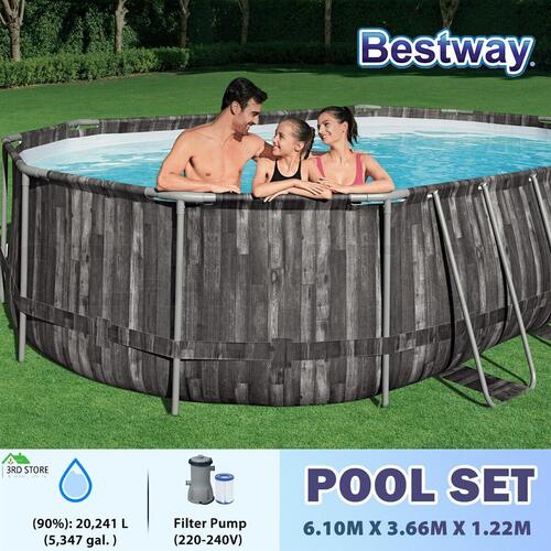 Bestway Above Ground Swimming Pool Set w/Ladder Portable Outdoor 6.10x3.66x1.22m