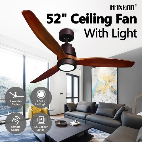52 Inch Ceiling Cooling Fan with LED Lights Remote Control 3 Blades 5 Speed