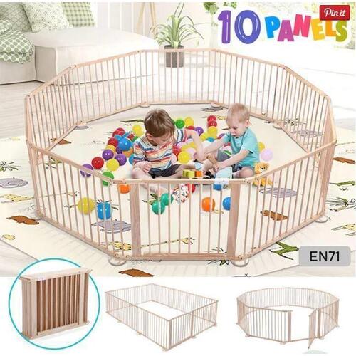 Kidbot Wooden Baby Playpen Foldable Fence Kids Activity Centre Outdoor Playard