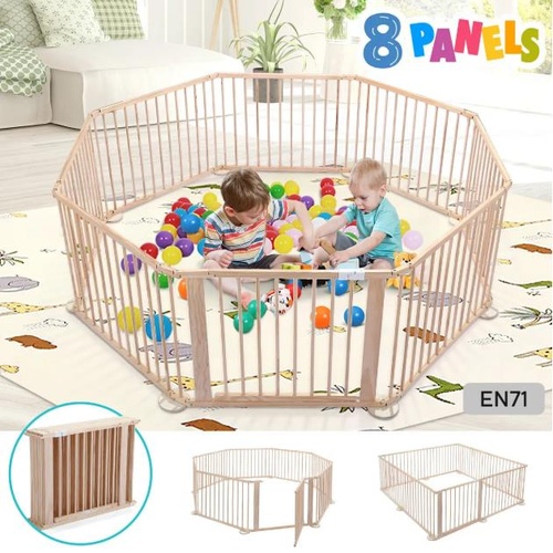 Kidbot Wooden Playpen Kids Activity Centre Foldable Fence Outdoor Playard 8 Pane