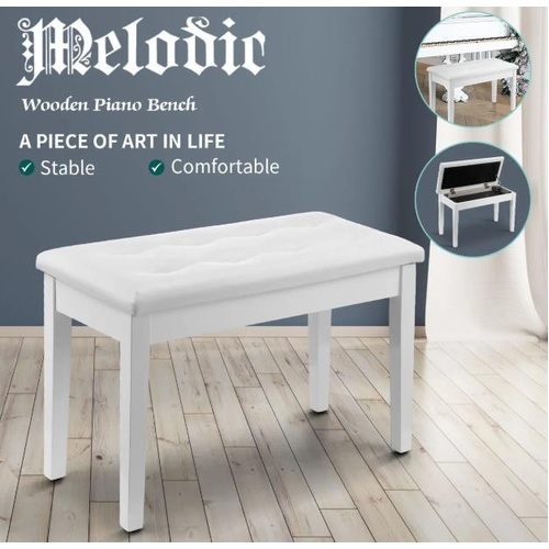 Melodic Piano Stool Wooden Bench Chair Keyboard Seat with Storage White