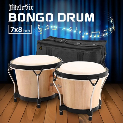 RETURNs Bongo Drums 7"/8" Kids Adults Hand Drum Set Leather Drumhead Tuneable Natural