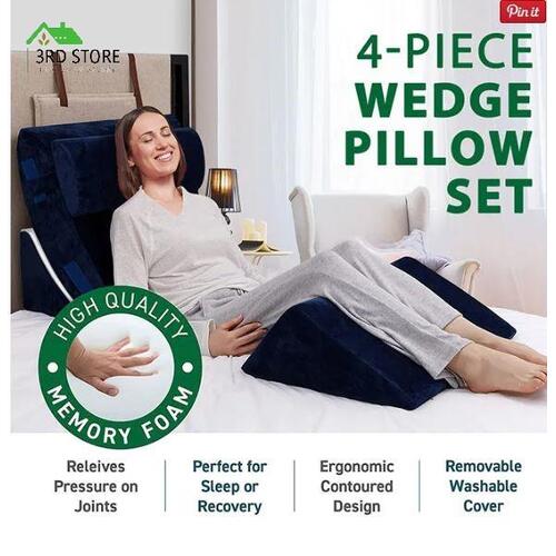 4PCS Memory Foam Bed Wedge Pillow Back Neck Cushion Support Leg Raiser Blue