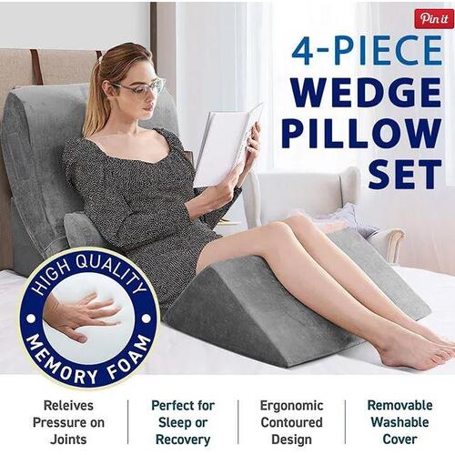 4PCS Memory Foam Bedding Wedge Pillow Back Neck Cushion Support Leg Raiser Grey