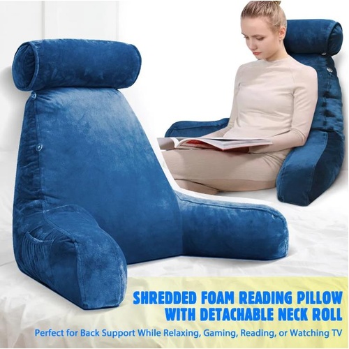 Back Rest Pillow Neck Lumbar Bed Backrest Reading Support Chair Cushion Blue