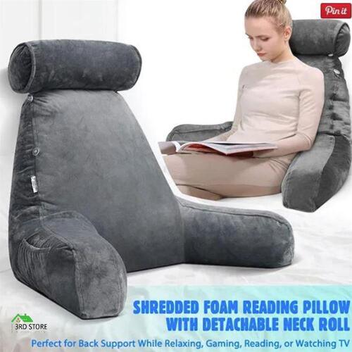 Back Rest Pillow Neck Lumbar Bed Backrest Reading Support Chair Cushion Grey