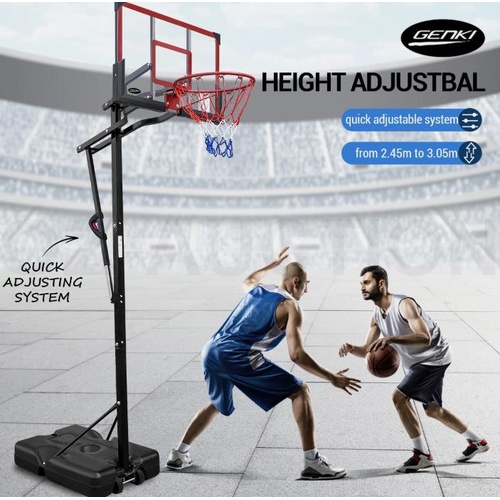 Genki Portable Basketball Hoop Stand System Net Ring 2.45-3.05M Adjustable Adult