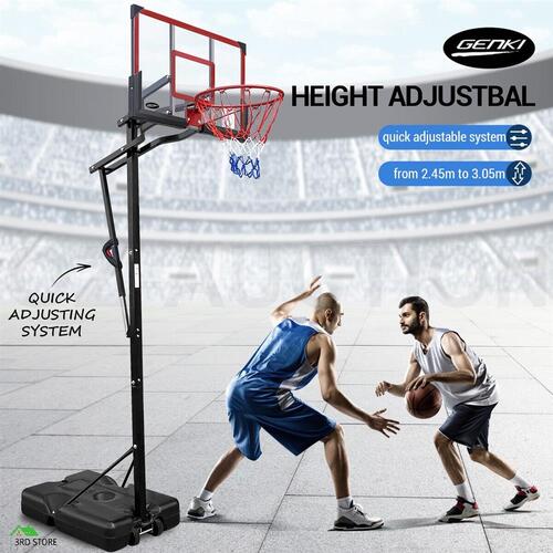 Genki Portable Basketball Hoop Stand System Net Ring 2.45-3.05M Adjustable Adult