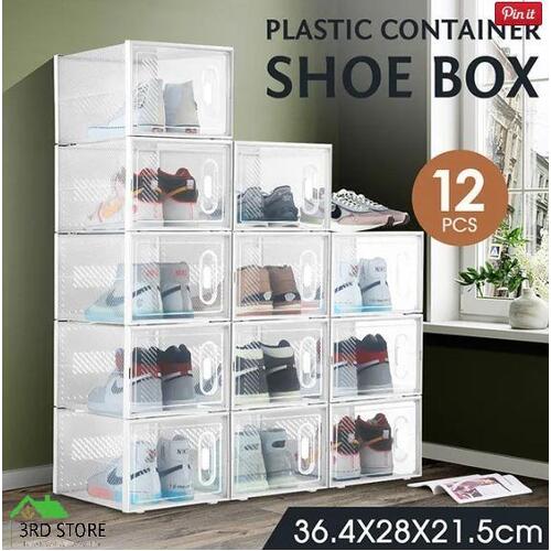 12PCS Stackable Sneaker Display Case Shoe Box Book Toy Storage Organiser White