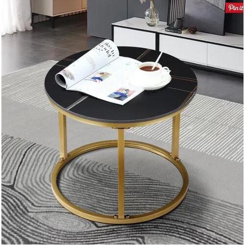 Black Sofa Side Table End Coffee Marble Round Nightstand Plant Stand for Couch