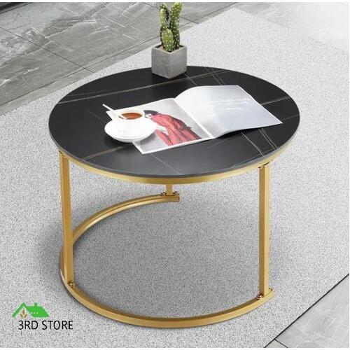 Black Marble Side Table Round Coffee Sofa End Nightstand Plant Stand for Couch
