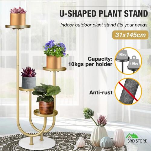 U Shaped Plant Stand Flower Pots Metal Shelf Indoor Outdoor Corner Planter Holde