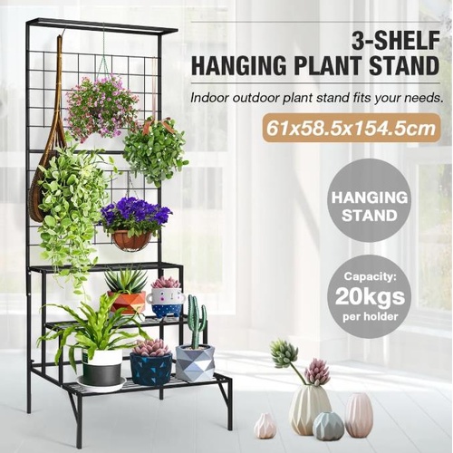 3-Tier Hanging Plant Stand Rack Metal Flower Pot Display Shelf Garden Indoor BK