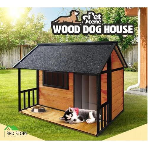 Petscene XXL Wooden Dog Kennel Raised Timer Pet House Outdoor with Porch Door