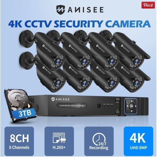 4K Security Camera System 8ch Security Cam Outdoor Home Surveillance System