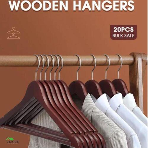 20Pcs Wooden Clothes Hanger Suit Coat Pants Garment Coathanger Closet Bulk Rack