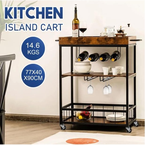 Rolling Bar Cart Mobile Drinks Coffee Tea Serving Trolley Wine Rack Metal Holder