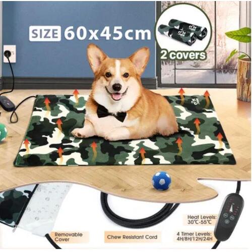Electric Pet Dog Heater Pad Heated Heating Mat Blanket Cat Bed Timer 60x45cm