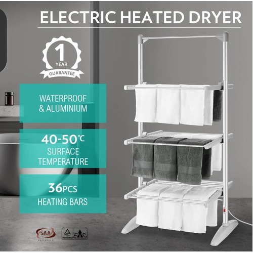 Maxkon 3 Tier Electric Heated Clothes Dryer Airer Towel Drying Rack Stand 300W
