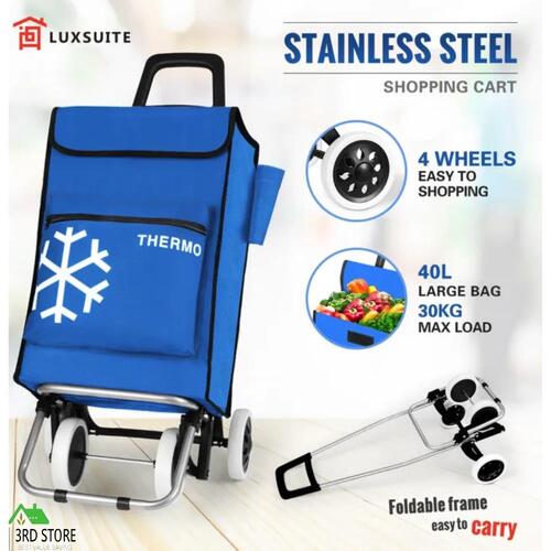 Shopping Trolley Cart Foldable Grocery Bag Portable Market Luggage Basket 4 Whee