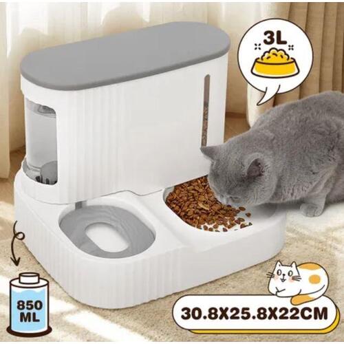 2 IN 1 Automatic Pet Feeder Cats Food Bowl Dog Water Dispenser Gravity Fed