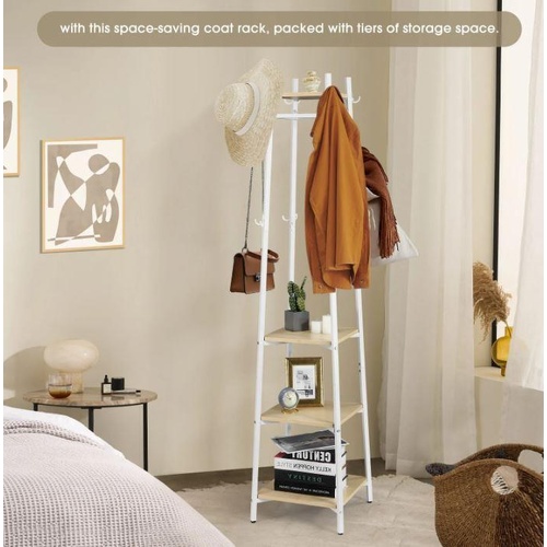 Freestanding Coat Rack Clothes Garment Stand Closet Organizer Hooks Hanger Shelf