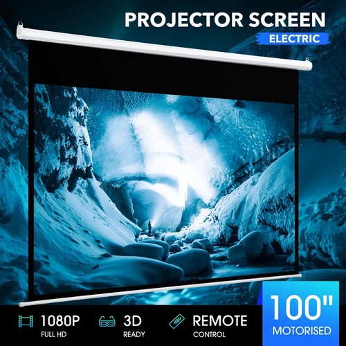 Projector Screen 100 Inch Electric Motorized Movie Portable 16:9 Home Cinema 3D