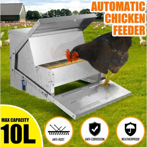 10L Automatic Chicken Feeder Auto Coop Chick Poultry Chook Treadle Galvanized