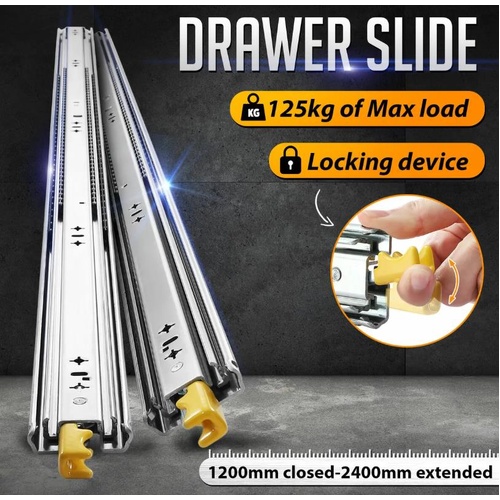 Drawer Slides Runner Locking Ball Bearing Rails Trailer Draw Track 125KG 2400mm
