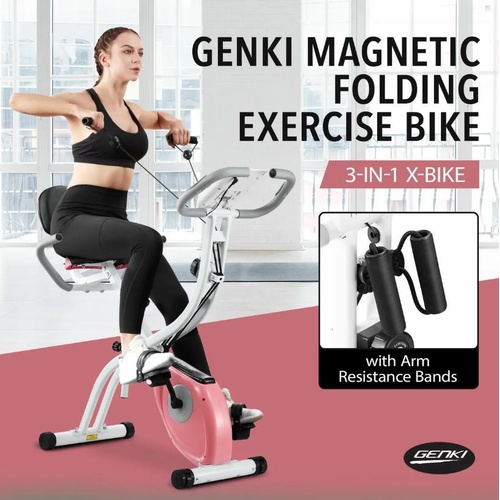 Genki 3 In 1 Folding Exercise Bike Magnetic X-Bike Home Gym Spin Bicycle Fitness