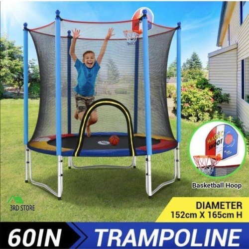 Genki 60IN Kids Trampoline Round Enclosure Safety Net Spring Jumping Basketball