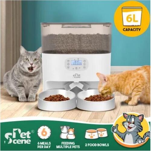Auto Pet Cat Feeder Dog Automatic Dual Bowls Timed Food Dispenser 6L