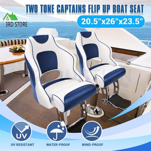 OGL Captains Bucket Boat Seats Seat Helm Chair Flip Up Bolster All Weather Blue