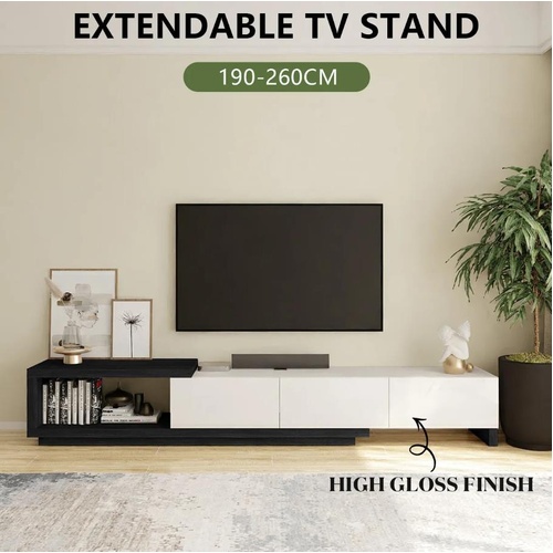 190-260cm Extendable TV Cabinet Entertainment Unit Console Table Black&White