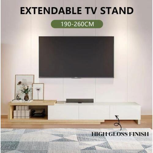 190-260cm Extendable TV Stand Cabinet Entertainment Unit Console Table Oak White