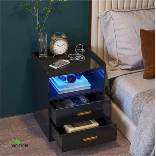 Luxsuite Smart Bedside Table LED Nightstand Side Storage Cabinet Sofa End Black