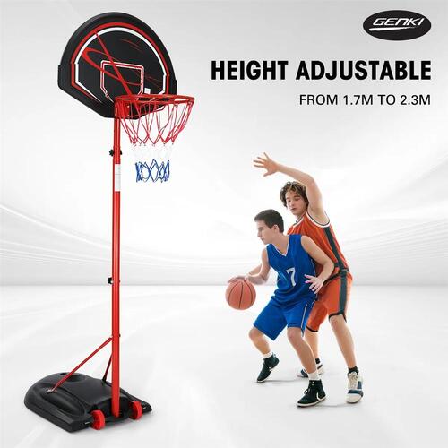 Genki 1.7-2.3m Basketball Hoop Stand Portable System Net Ring Outdoor w/Wheels
