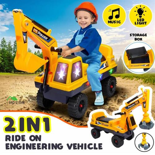 2in1 Excavator Toy Kid Ride on Digger Crane Electric Bulldozer Loader Car Truck