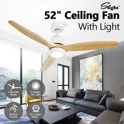 52Inch Ceiling Fan with Light Cooling Remote Control 3 Wood Blades Quiet Bedroom