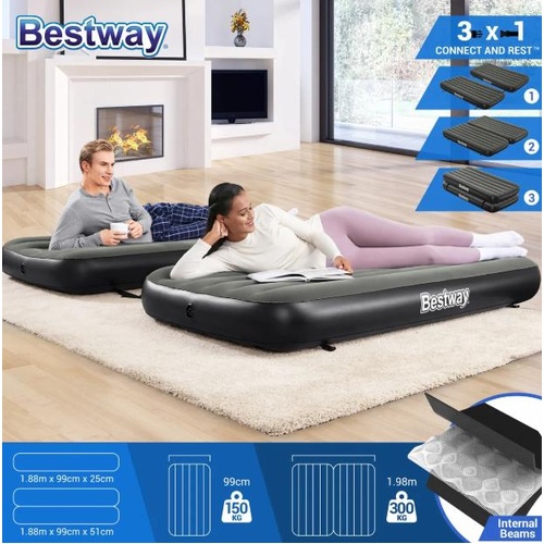 Bestway 3 In 1 Air Bed King Twin Beds Inflatable Mattress Home Camping Mat 1.88m
