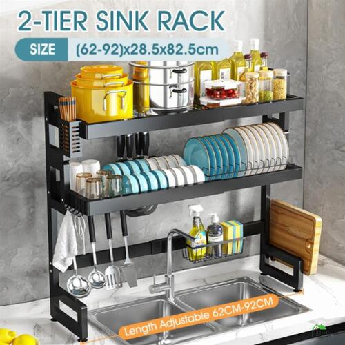 Dish Drying Rack 2 Tier Over Sink Plate Drainer Kitchen Storage Organizer Shelf