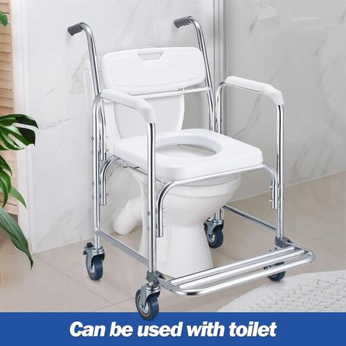 Mobile Shower Toilet Commode Chair Bath Wheelchair Bathroom Stool Bedside Seat